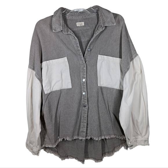 POL Oversized Color Block Distressed Jacket size Large - Picture 2 of 8